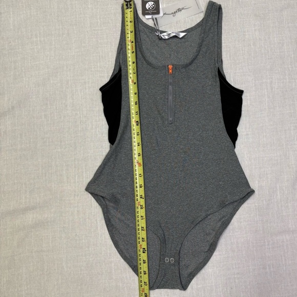 2/$20 X by Gottex NWT Womens Medium Grey Quarter Zip Bodysuit Snap Comfy Spring - Picture 5 of 6